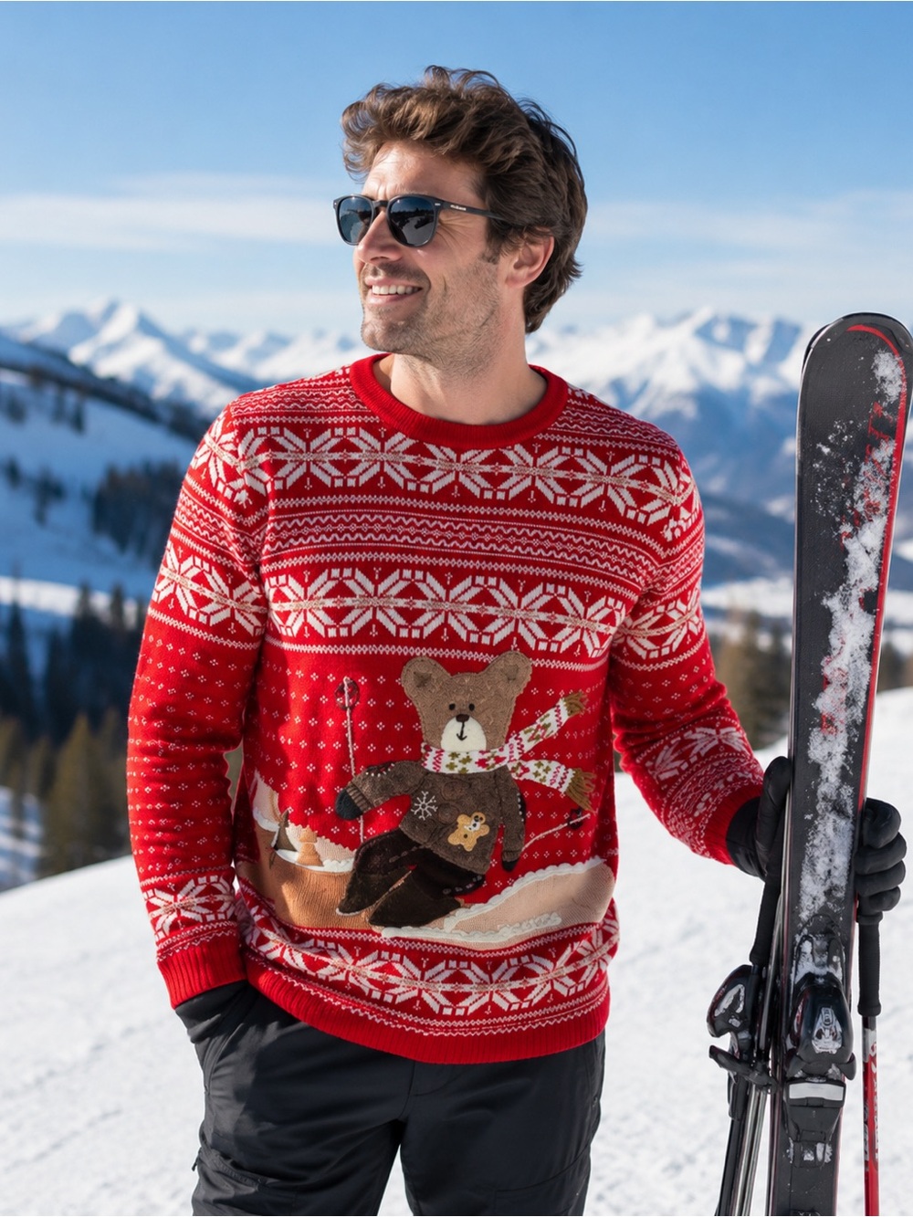 CJ Banks Limited Edition 2010 2X Ugly Christmas Sweater Teddy Bear Skiing